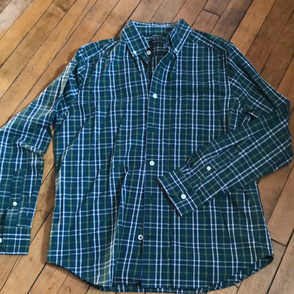 Nautica Green Blue Plaid Long Sleeve Button Down Casual Shirt Womens Small